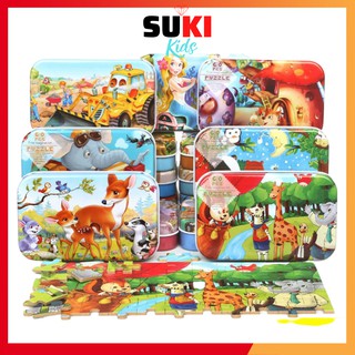 Đồ Chơi Gỗ Thông Minh Cho Bé Bộ Xếp Hình Giáo Dục Sớm Trẻ Em Bảng Tranh Ghép 60 Mảnh Hộp Bằng Sắt Suki Kids DC-H60