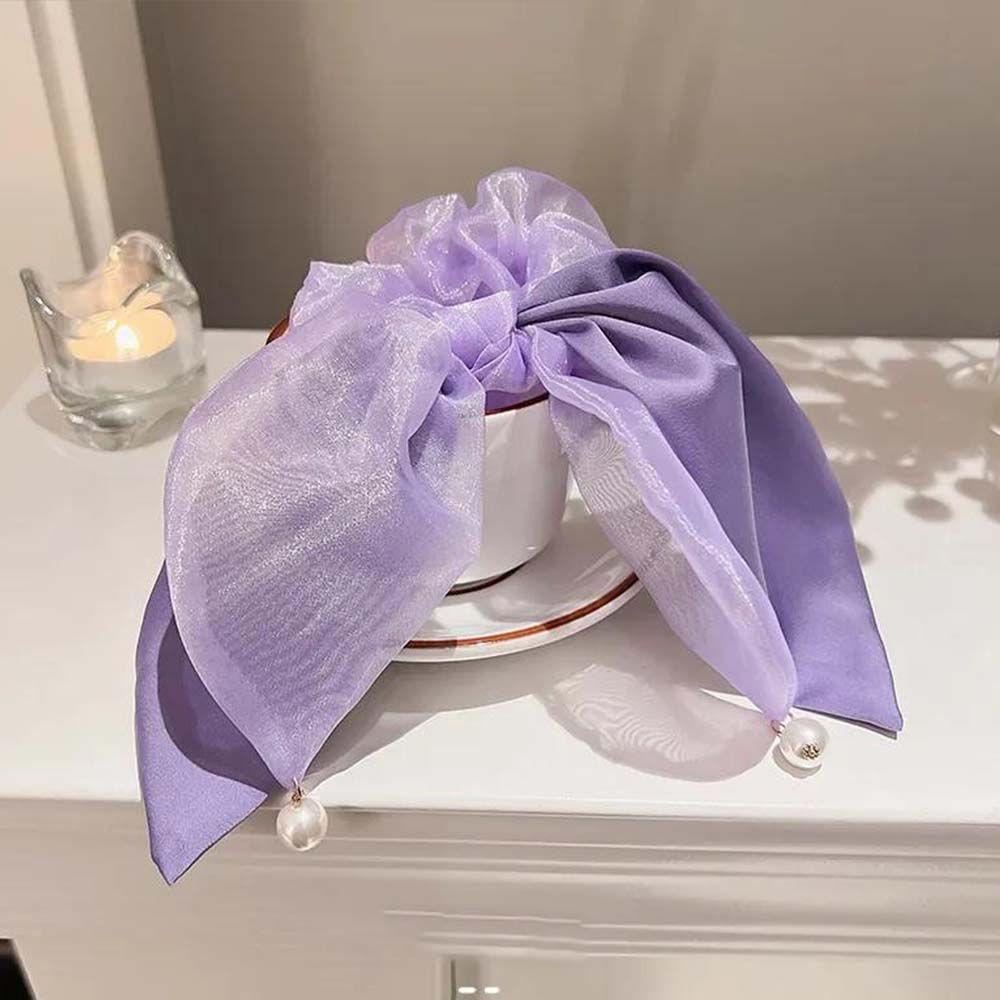 NICKOLAS Dây Cột Tóc Co Giãn Đính Nơ Màu Tím Phong Cách Vintage Cho Nữ