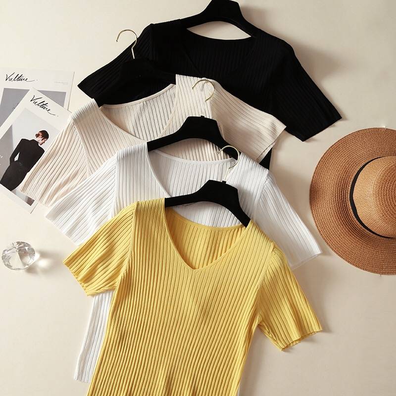 NEW Áo Len Tay Ngắn Cổ Chữ V Dáng Ôm Thời Trang 2020 Cho Nữ 6903 # | BigBuy360 - bigbuy360.vn