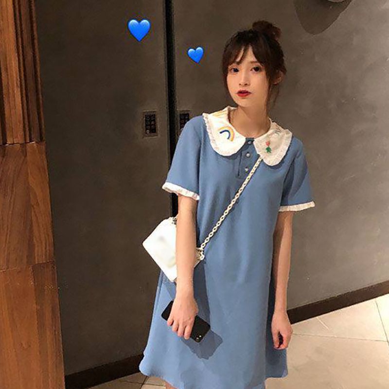 Váy Đầm Dáng Rộng Cổ Búp Bê Thêu Họa Tiết Xinh Xắn Cho Nữ