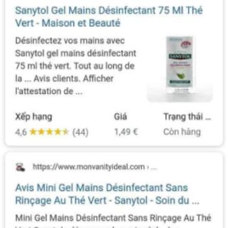 NƯỚC RỬA TAY KHÔ SANYTOL  PHÁP