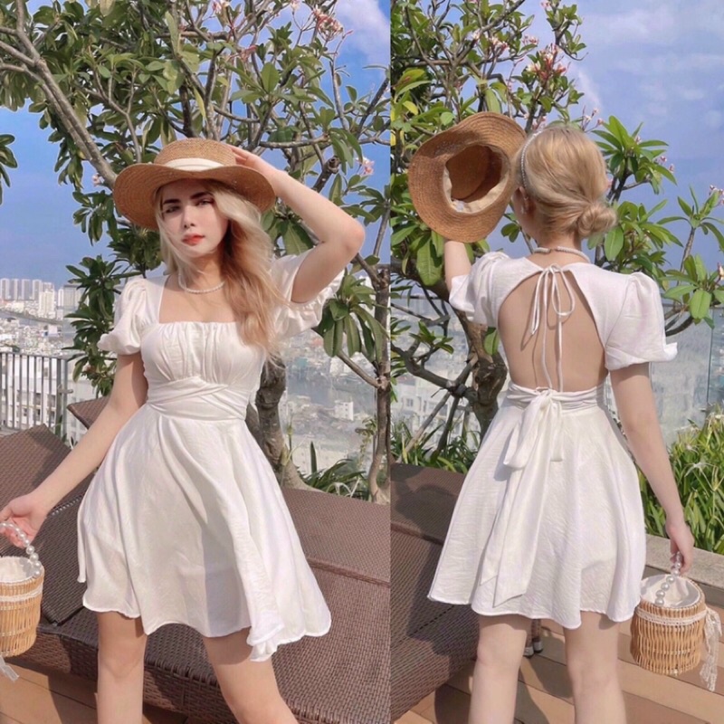 Váy babydoll BlaPink Ngắn Xòe Chất Đũi Cut Out Hở Lưng -ANDY DRESS T206