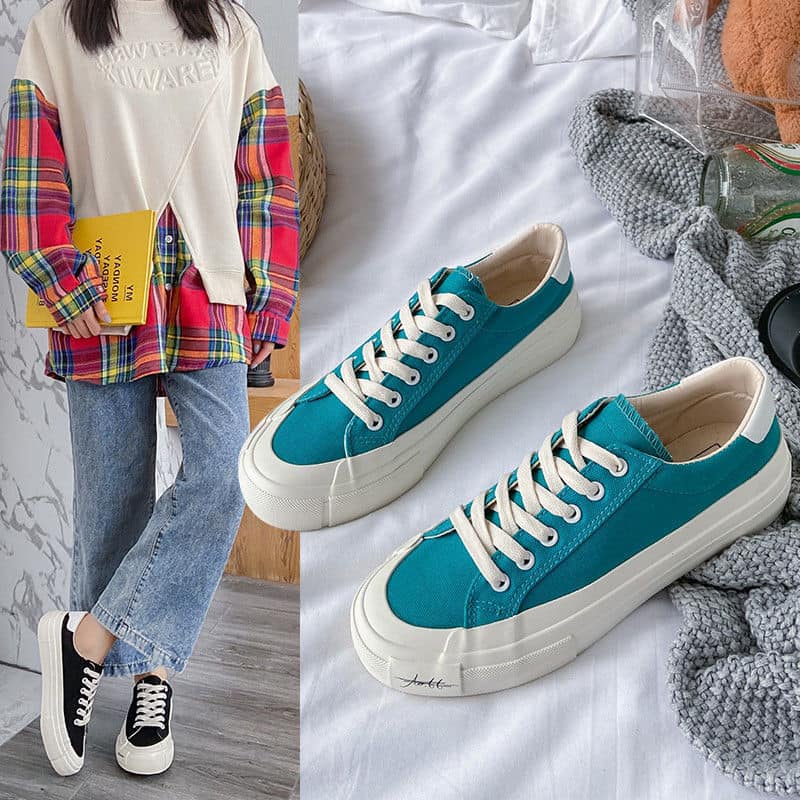 Giày thể thao nữ cổ thấp đế bánh mì chữ ký  kiểu dáng basic phong cách  ulzzang hàn quốc 2021