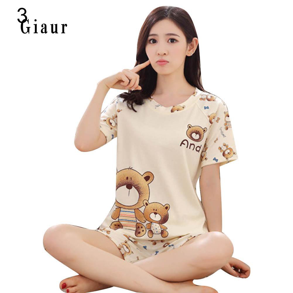 Set đồ ngủ ngắn in hình hoạt hình dễ thương cho nữ