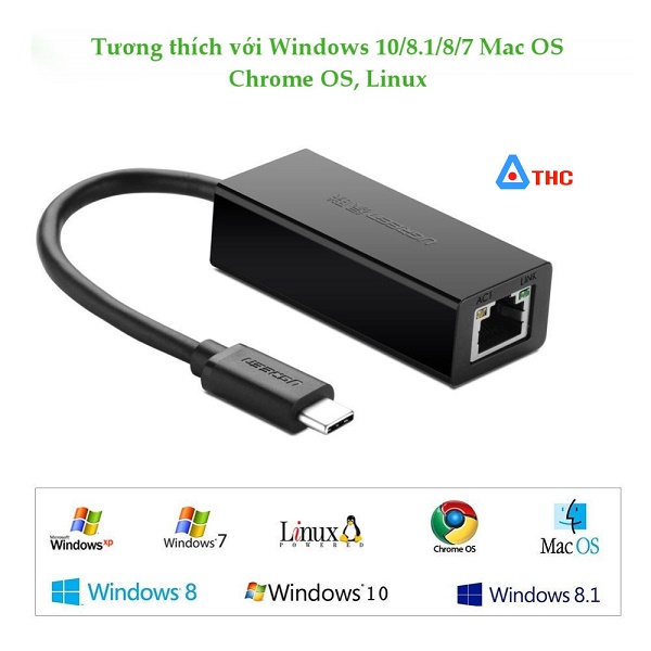 Cáp USB Type C To Lan 10/100 Mbps Ethernet Adapter Ugreen UG-30287CHÍNH HÃNG BẢO HÀNH 18 THÁNG