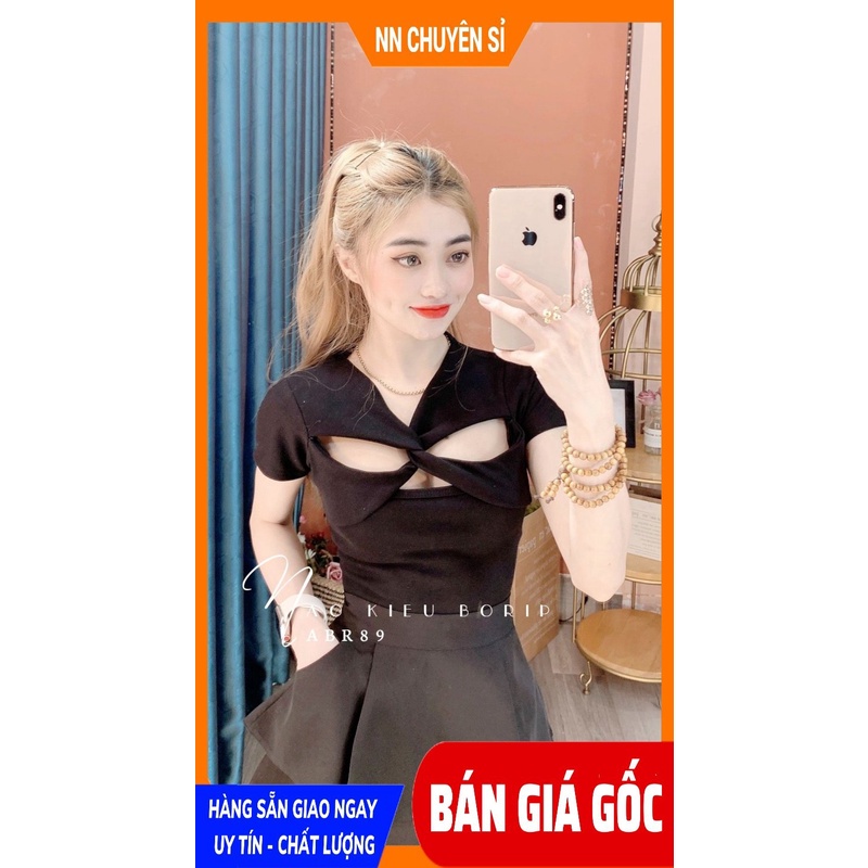 Áo kiểu nữ khoét ngực chất thun borip mềm co giãn lên phom tôn dáng Áo body nữ ABR89