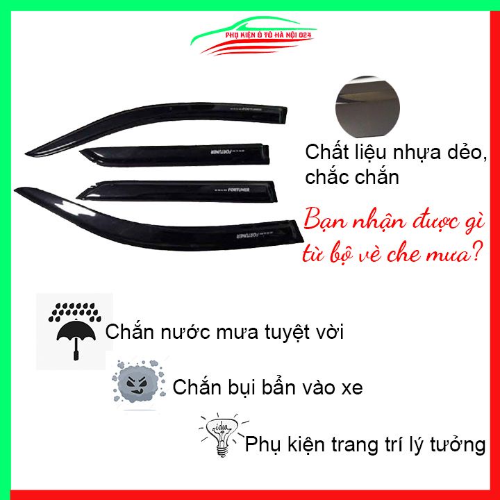 Vè che mưa cho xe ô tô Fortuner 2017-2020 vè đen bảo vệ trang trí xe