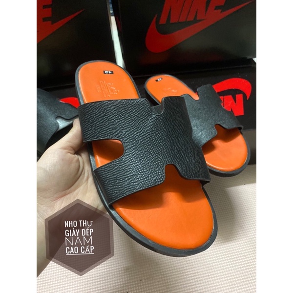 Dép hermes Full đen ,  dép hm quai ngang đế cam cao cáo hàng Full hộp