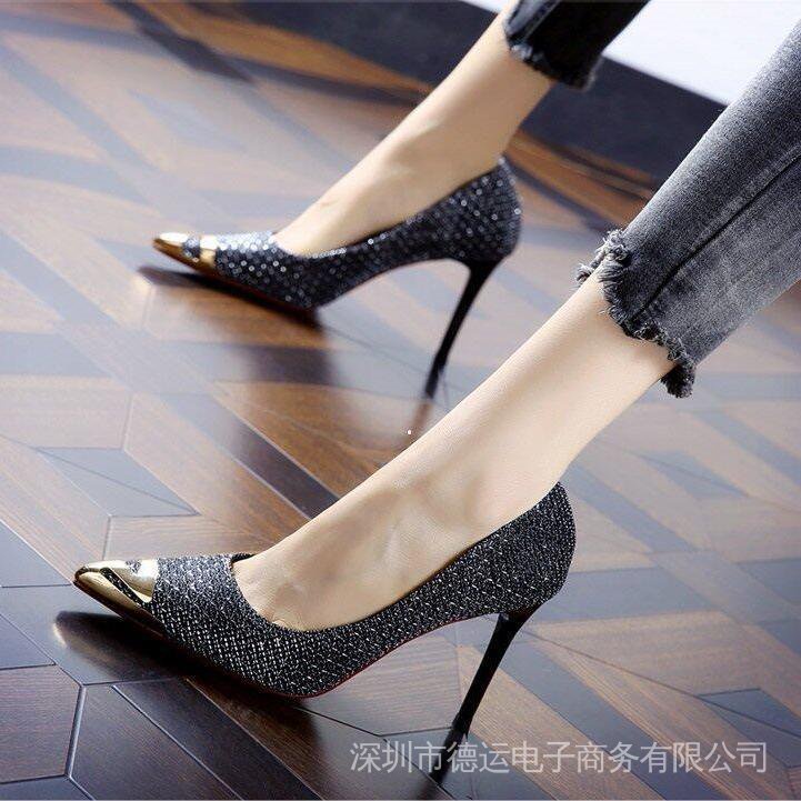 Sandal Cao Gót Mũi Nhọn Đính Kim Tuyến Lấp Lánh Phong Cách Hàn Quốc Thời Trang Mùa Thu Mới 2022 Dành Cho Bạn Nữ