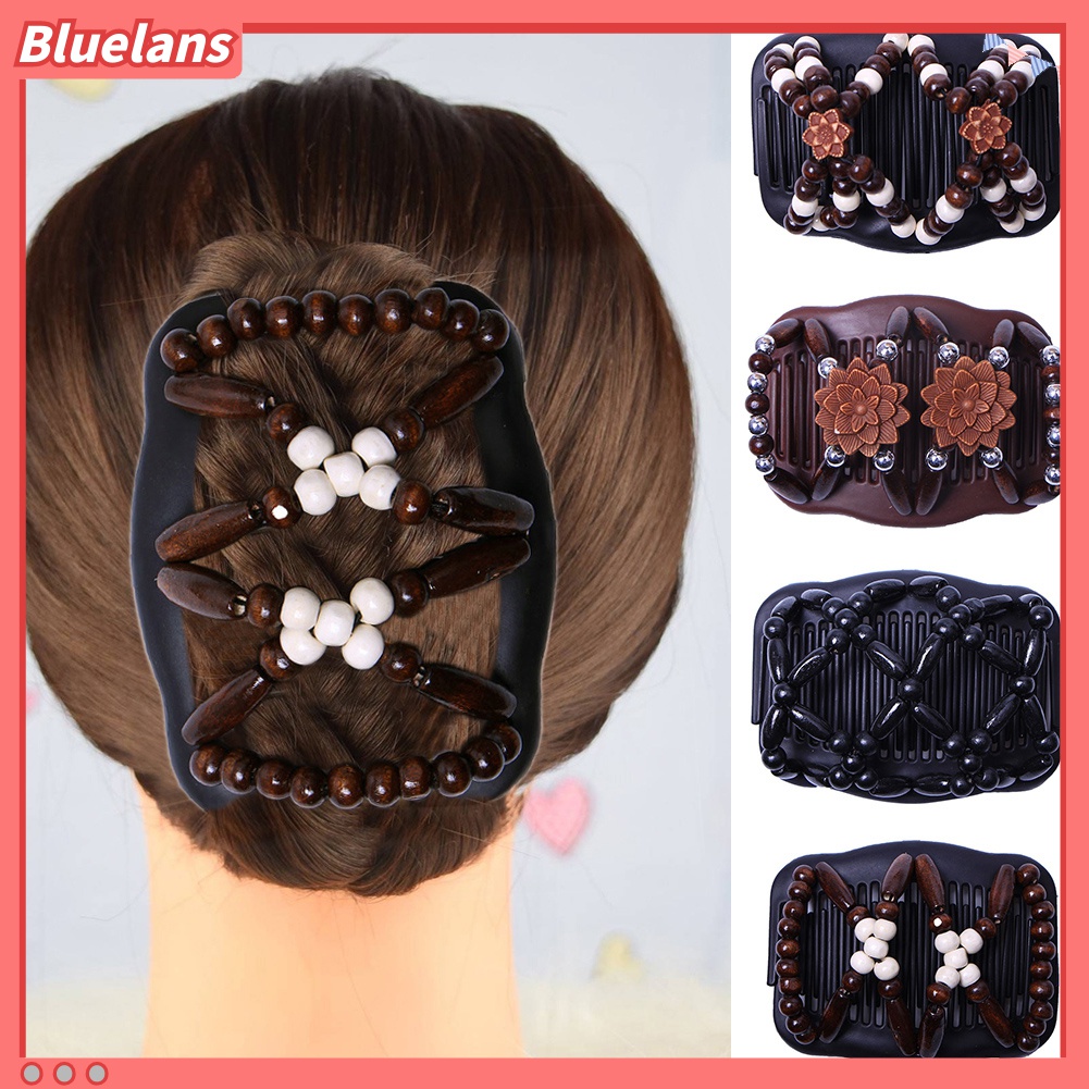 Lược Cài Tóc Bằng Gỗ Đính Hạt Hai Đầu Tạo Kiểu Tóc Cho Nữ 48h