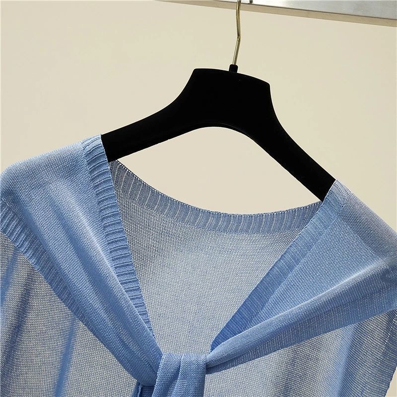 Khăn Choàng Cổ Dệt Lụa Lạnh Mỏng Ngắn Thắt Nút Dễ Phối Đồ Thời Trang Mùa Hè Cho Nữ