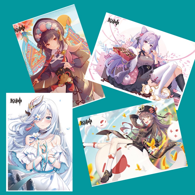 Combo 8 tấm poster Genshin Impact anime kích thước A3 giấy xịn HuTao Raiden Shogun Yae miko nahida diluc