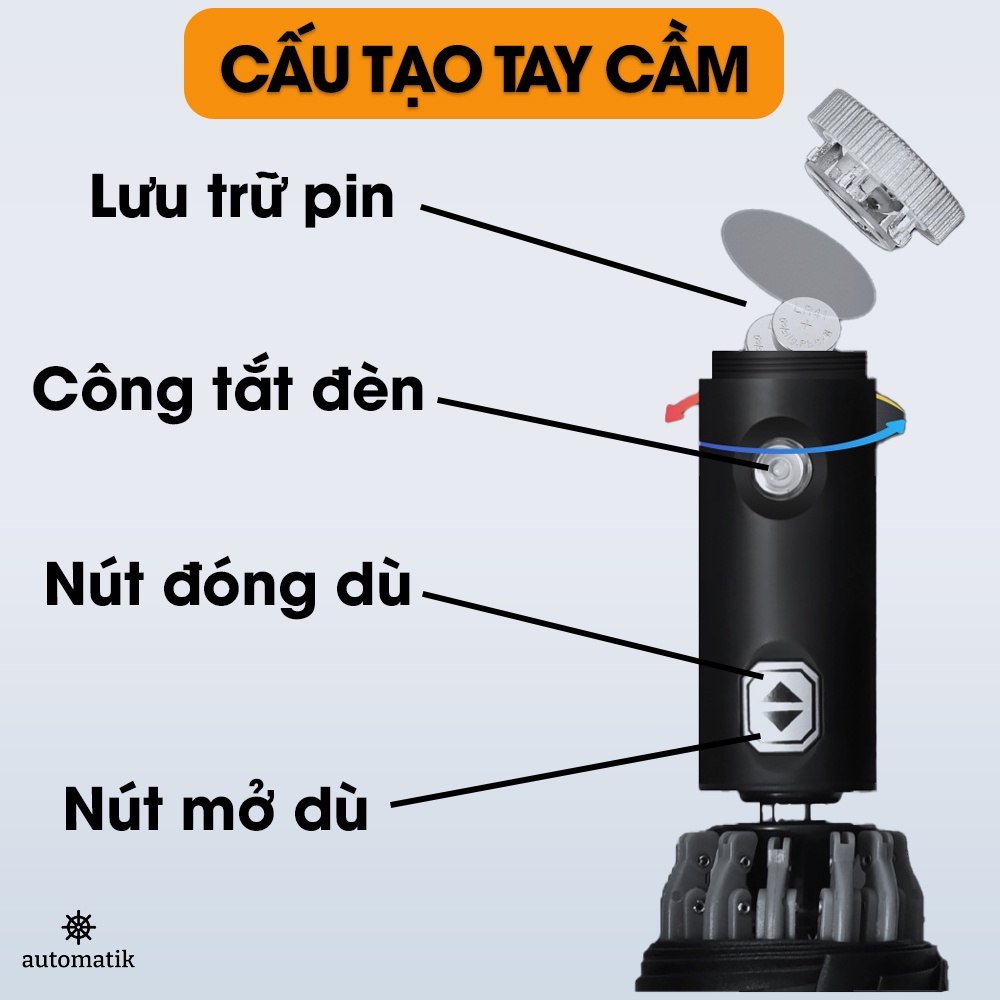 Ô Dù Che Mưa Gấp Gọn Tự Động 2 Chiều Có Đèn Pin, Dù Che Nắng Gấp Ngược Chống Tia UV - Automatik