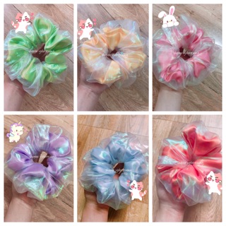 Sỉ cột tóc Scrunchies 2 lớp cầu vồng - lollipop - xà cừ