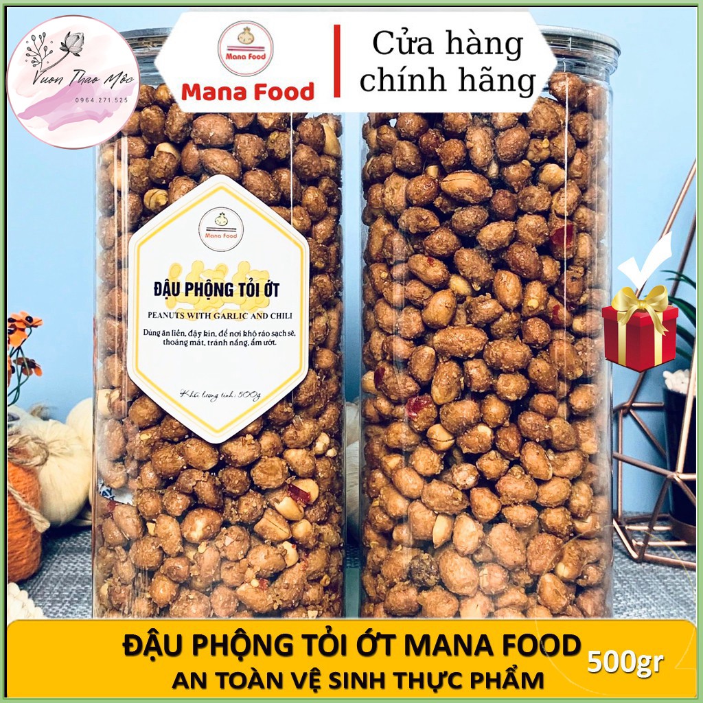 Đậu Phộng Rang Tỏi Ớt Loại Ngon Mana Food Hủ Pet 500gr - Ăn Vặt ManaFood Chuẩn ATVSTP Cay Cay Của Ớt, Vị Mặn Của Muối