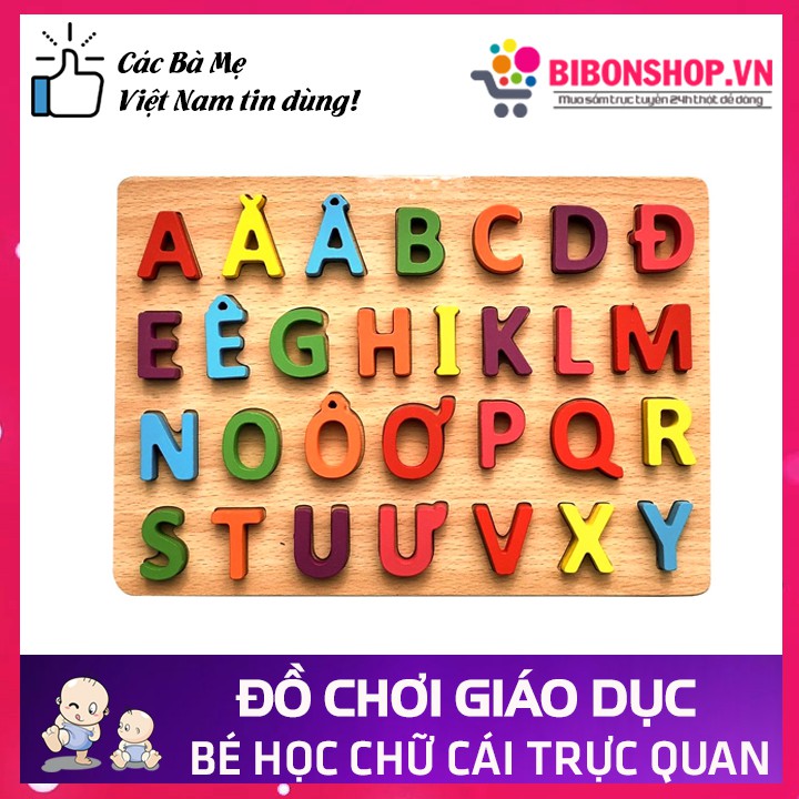 Đồ Chơi Trẻ Em Bảng Chữ Cái In Hoa Tiếng Việt Nổi Bằng Gỗ - Hàng Việt Nam