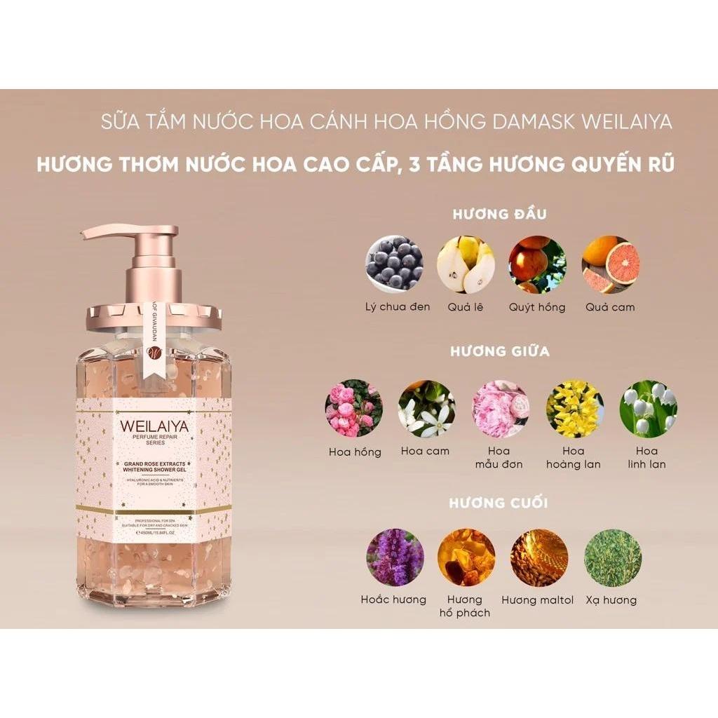 Sữa tắm trắng da Weilaiya cánh hoa hồng hương nước hoa quyến rũ 450ml