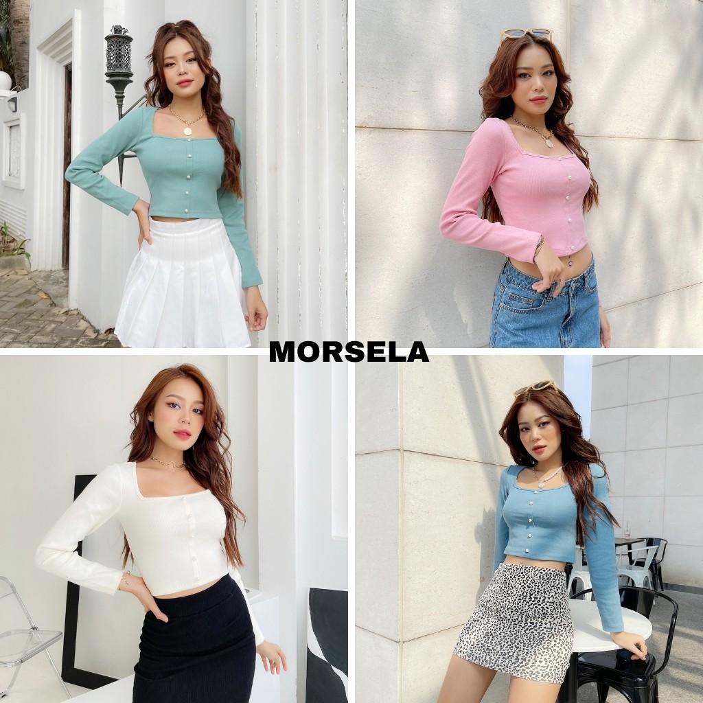 Áo croptop nữ tay dài phối nút siêu xinh - Áo crop top  kiểu - Morsela