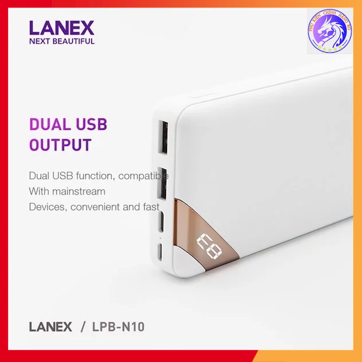 PIN DỰ PHÒNG LITHIUM 2 CỔNG USB 2.1A 20000MAH LANEX LPB-N10 - ĐÈN LED