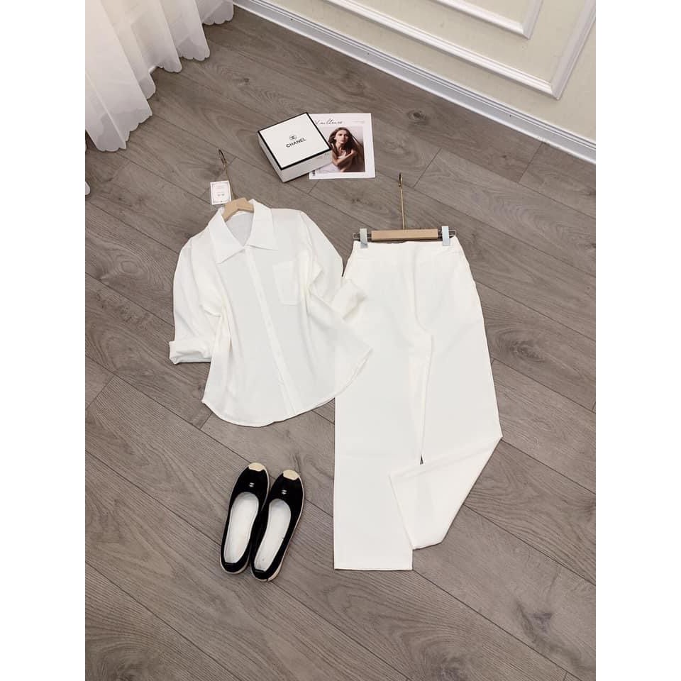 SET ÁO SƠ MI ĐŨI MIX QUẦN ỐNG SUÔNG TRẮNG TRẺ TRUNG NĂNG ĐỘNG 💕𝑭𝑹𝑬𝑬𝑺𝑯𝑰𝑷💕 | BigBuy360 - bigbuy360.vn