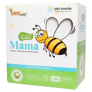 Khăn vải khô đa năng Mama hộp 180 tờ - bao bì mới