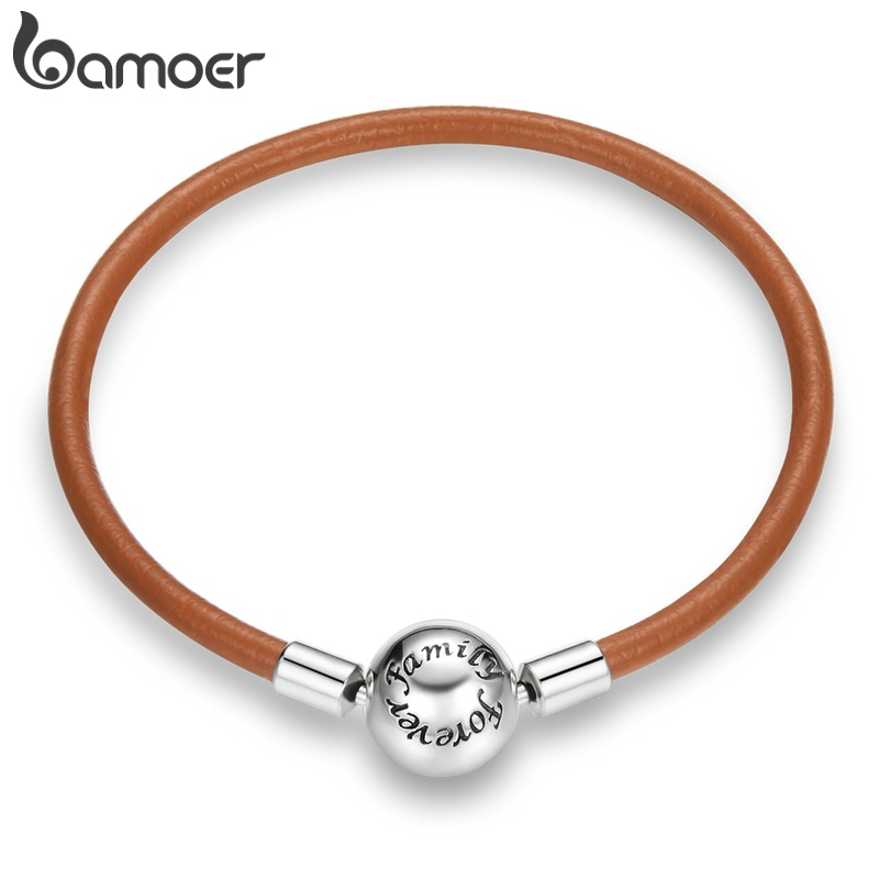 Vòng Tay Da Bamoer SCB215 Có Phụ Kiện Bạc 925 Thời Trang Cho Nữ