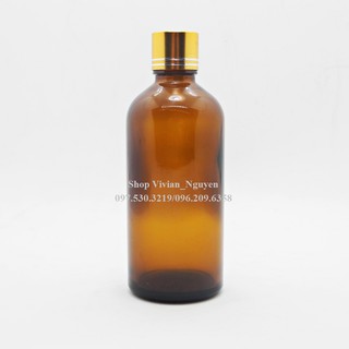 Vỏ chai tinh dầu 100ml màu nâu - Nắp vàng trơn nhỏ giọt