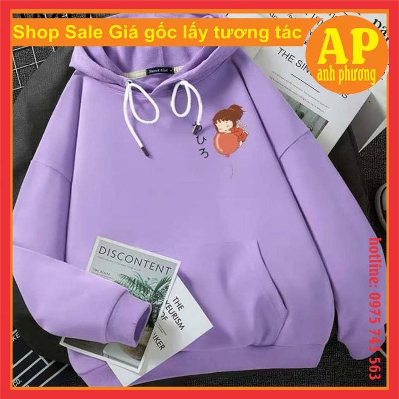 Áo hoodie cô gái thổi bóngChất liệu nỉ bôngform thụng nam nữ kiểu dáng unisexcó túi bụng và dây rút mũ