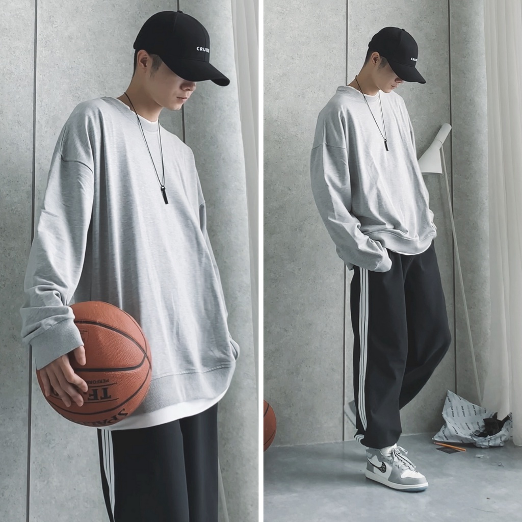 Áo Sweater Nam Nữ Form Rộng Phối Layer 2 Lớp Có Màu Basic Xám, Đen Chất Da Cá Hàn Cao Cấp Thương Hiệu GUF - Hàng nhập kh