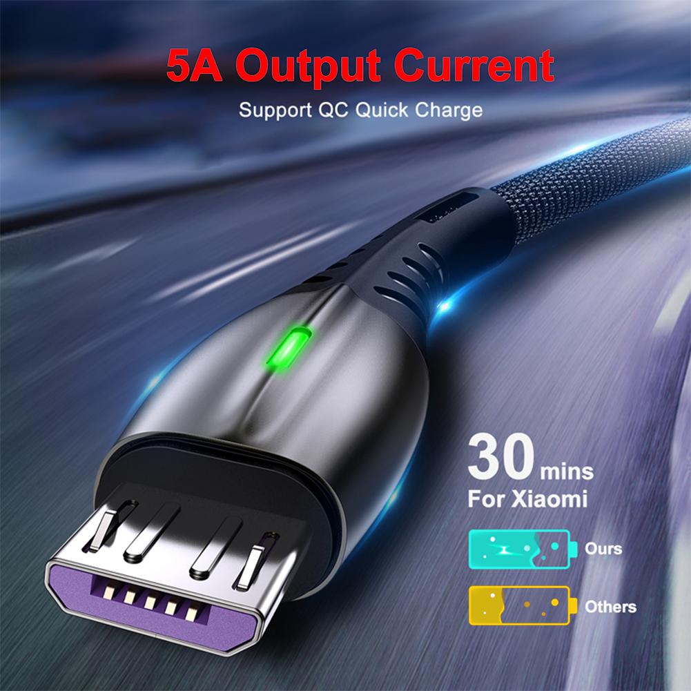 Cáp Micro USB 5A LED Điện thoại di động Android Sạc nhanh Dây dữ liệu sạc cho Xiaomi Samsung Huawei