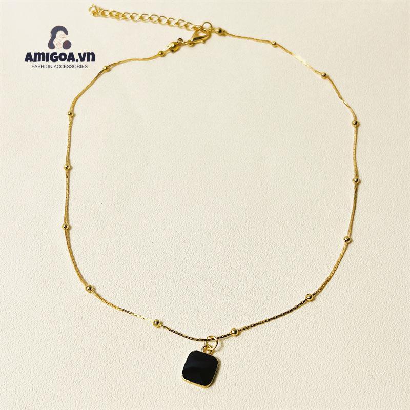 ✨✨Vòng cổ mặt vuông đính đá màu đen tinh tế sang trọng cho nữ