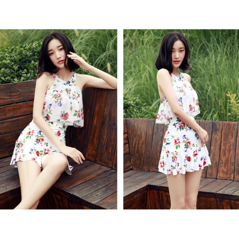 CÓ SẴN bộ đồ bơi nữ liền thân cổ yếm họa tiết hoa hồng đẹp