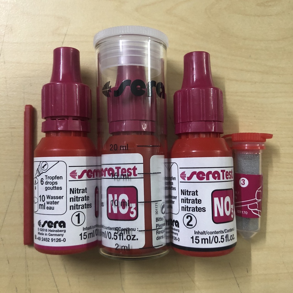 Bộ Kiểm Tra NO3 Sera, Model:Test kit NO3 Sera, thương hiệu Sera, 3 lọ 15ml và 1 lọ 10g kèm 1 cuvet