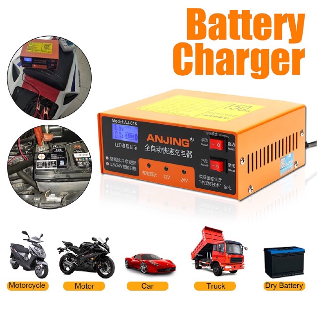 Sạc Ắc Quy ANJING 12v/24v Tự Động Khử Sunfat và nhận diện Bình ( Hiển Thị Led kỹ thuật số Thông Minh )