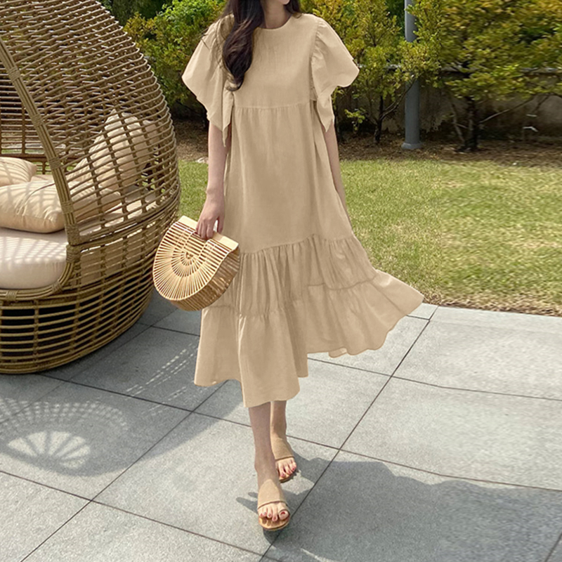 Đầm Maxi ZANZEA Dáng Xòe Tay Ngắn Xếp Nếp Nhiều Lớp Kiểu Gợn Sóng Dành Cho Bạn Nữ | BigBuy360 - bigbuy360.vn