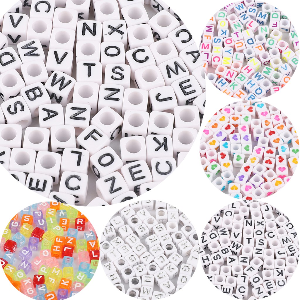 100 Hạt Xỏ Lỗ Beadia Hình Chữ Cái 6x6mm Dùng Làm Vòng Tay