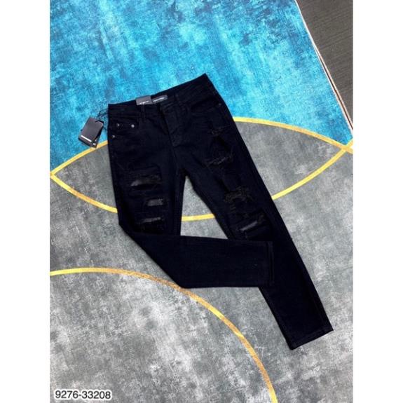 Quần Jean Nam AMR Đen Đính Đá Rách Siêu Hot - Quần Bò Nam Vá Đinh Cao Cấp