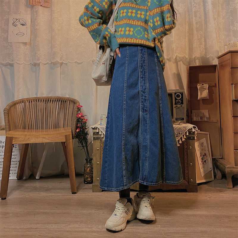IMAODOU Long Jean Skirt Retro Style Autumn Winter 2023loose High Waist A-Line Skirt