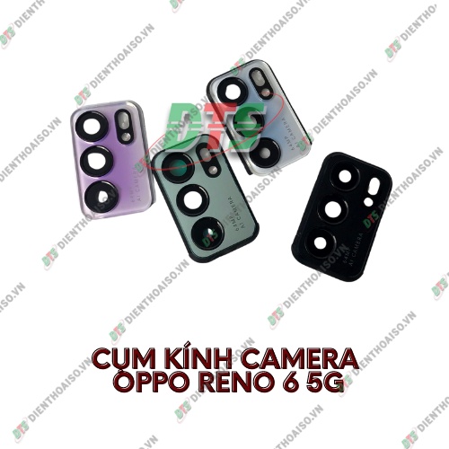 Cụm kính camera oppo Reno 6 kèm keo dán có viền chụp đủ màu