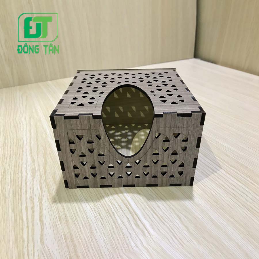Hộp Đựng Khăn Giấy Ăn ĐÔNG TÂN Bằng Gỗ Hình Vuông Tặng Kèm Ống Tăm Gỗ