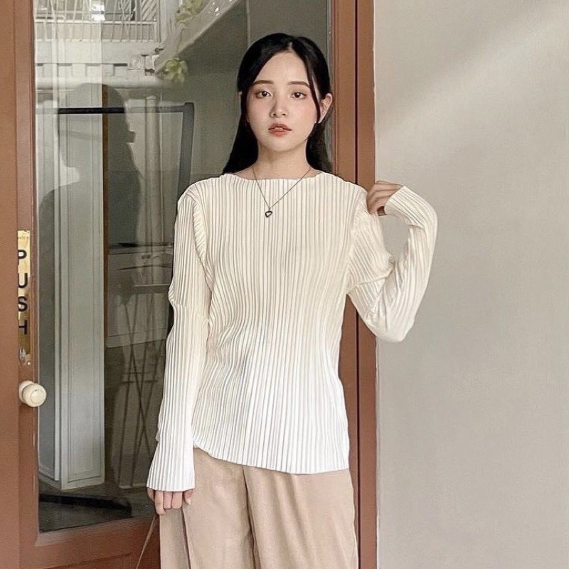 [Sẵn Nâu, Xanh than] Áo xếp ly style Hàn Quốc  - áo kiểu nữ ulzzang chất lụa hàng Quảng Châu (kèm ảnh thật)