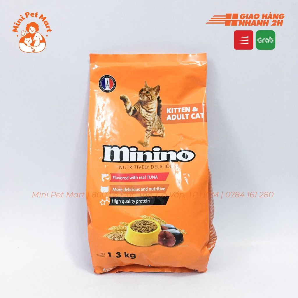 Thức ăn hạt cho mèo trưởng thành và mèo con Minino 1,3k - Vị cá ngừ