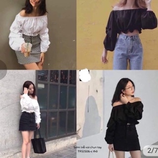 Áo sơmi trễ vai chun tay chun gấu (TR)