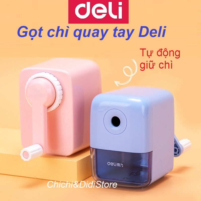 [Mã LIFE20KALL giảm 10% đơn 50K] Gọt bút chì quay tay nhỏ gọn Deli tự động giữ chì - 2 màu Hồng - Xanh 71158