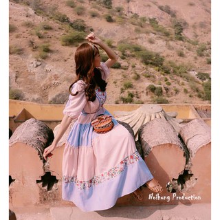 Đầm Váy Bohemian thổ cẩm maxi dáng dài suông rộng đi biển bigsize bầu bí