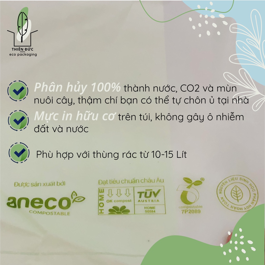 Cuộn Túi đựng rác phân hủy sinh học Aneco tinh bột ngô - không phải nhựa thường - bảo vệ môi trường