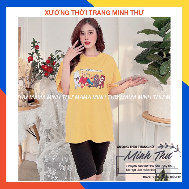 Bộ bầu mặc nhà - chất liệu cotton - kiểu mới thời trang ( bộ lửng ép 5 Gấu Nhỏ )