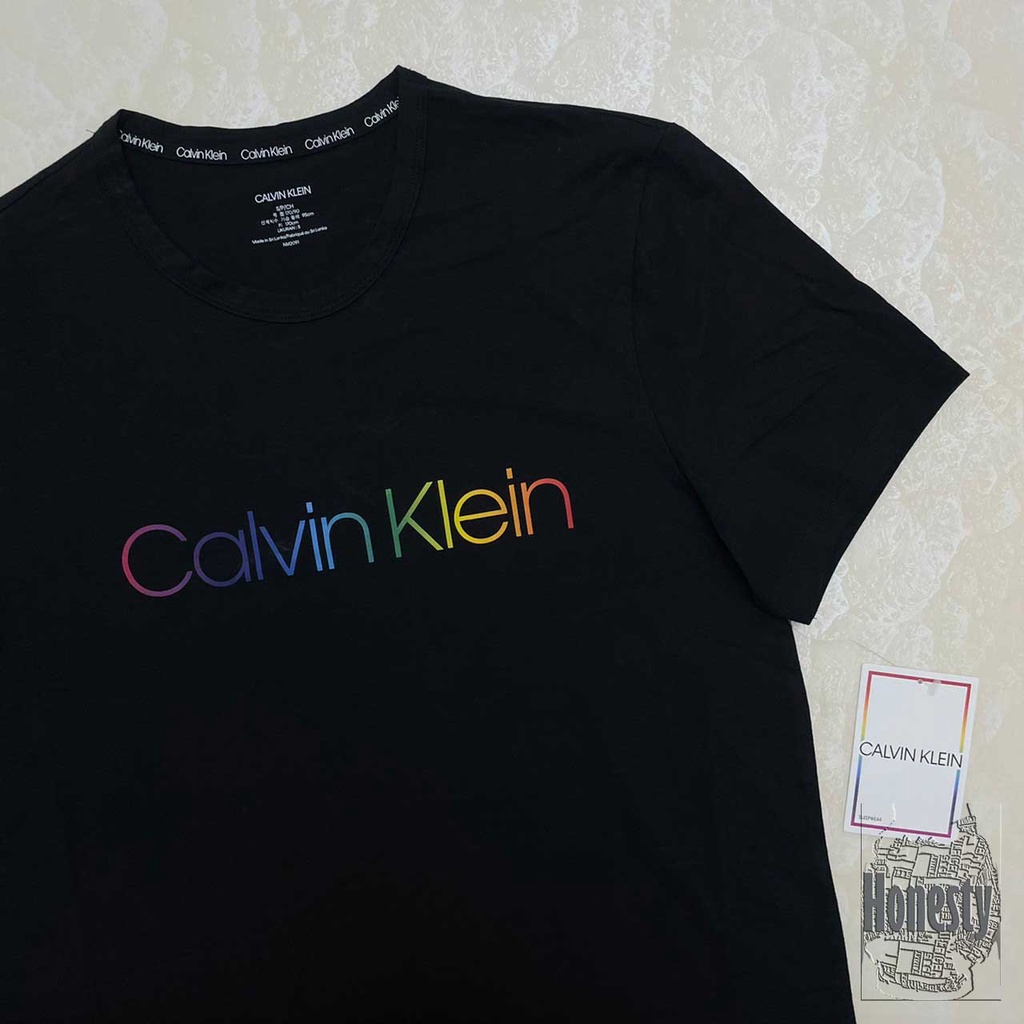 Áo thun tay ngắn thêu logo CK Calvin Klein màu đen thời trang
