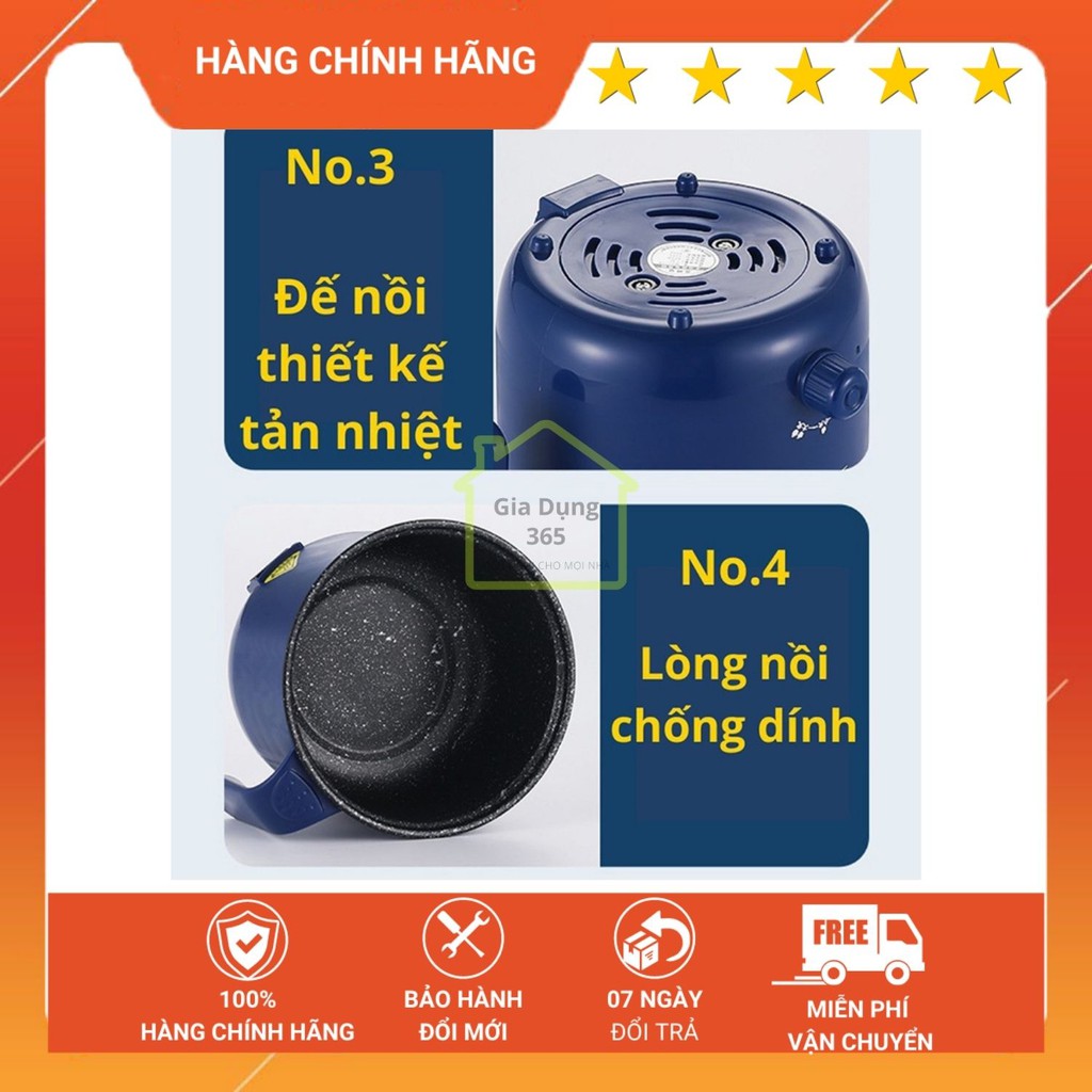 Nồi Lẩu Điện Mini Núm Xoay 2 NẤC NHIỆT Kèm Giá Hấp 1,8L, Ca Nấu Mì, Nấu Cơm Đa Năng 2 Tầng Cao Cấp