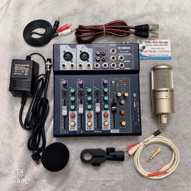 Bộ combo thu âm livestream mic takstar PC K200 và mixer F4 yamaha bản blutooth âm thanh cực hay luôn ạ